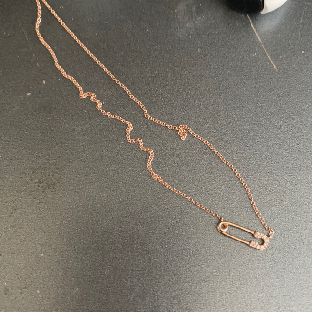 14k rose gold and diamond safety pink necklace